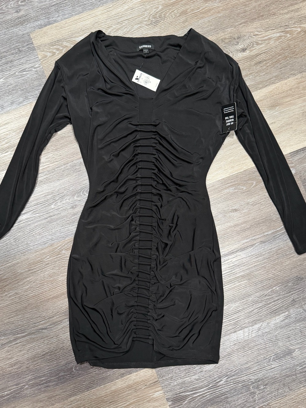 NWT Express Body Contour Ruched Long Sleeve Mini Dress Black XS